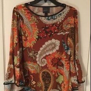 Coco Blanco Paisley Bell Sleeve Ladies Top